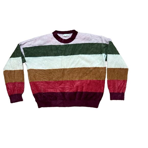 Coco + Jaimeson Fluffy Fuzzy Pullover Sweater Women's Large Striped Colorful L/S - Picture 1 of 3